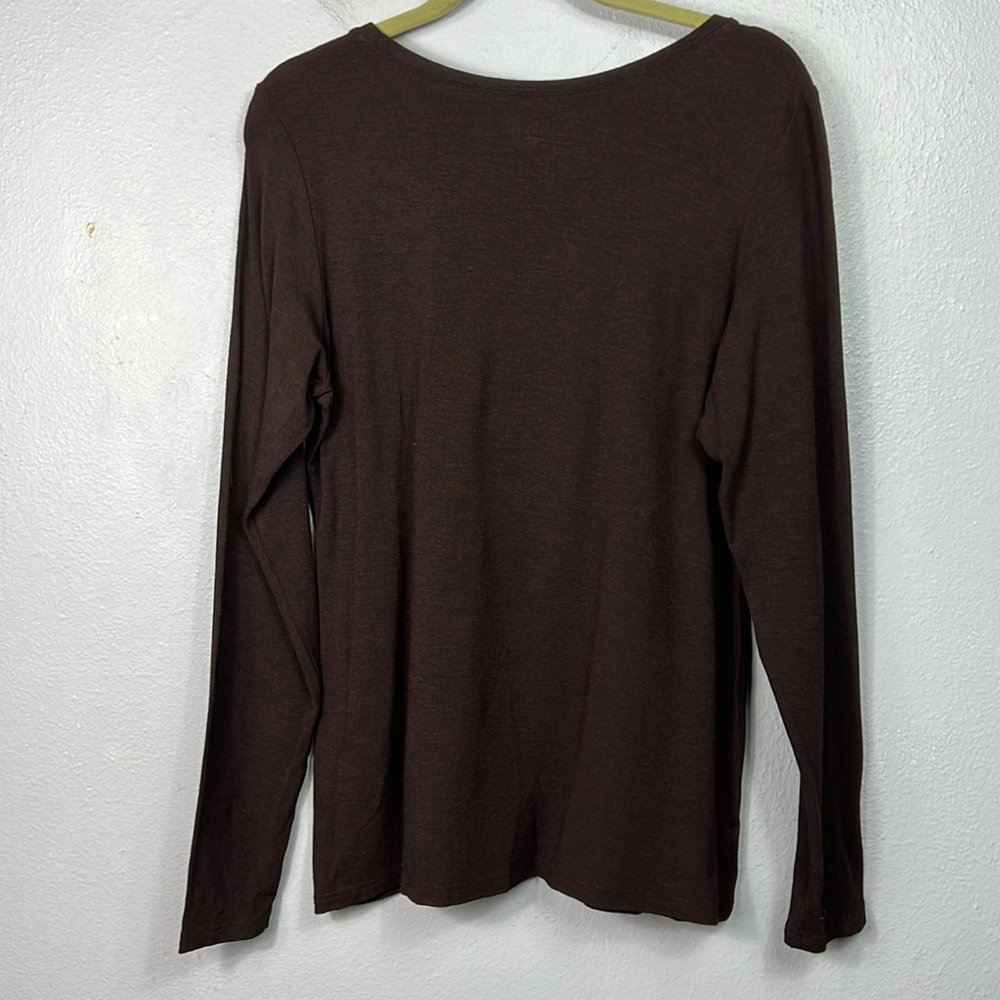 Eileen Fisher Long Sleeve Marled Brown Scoop Neck Top Medium - Picture 5 of 5